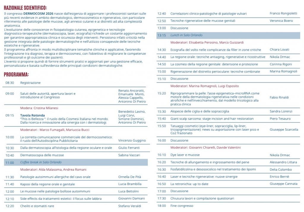 Programma DERMOCOSM 18 SETTEMBRE 2026