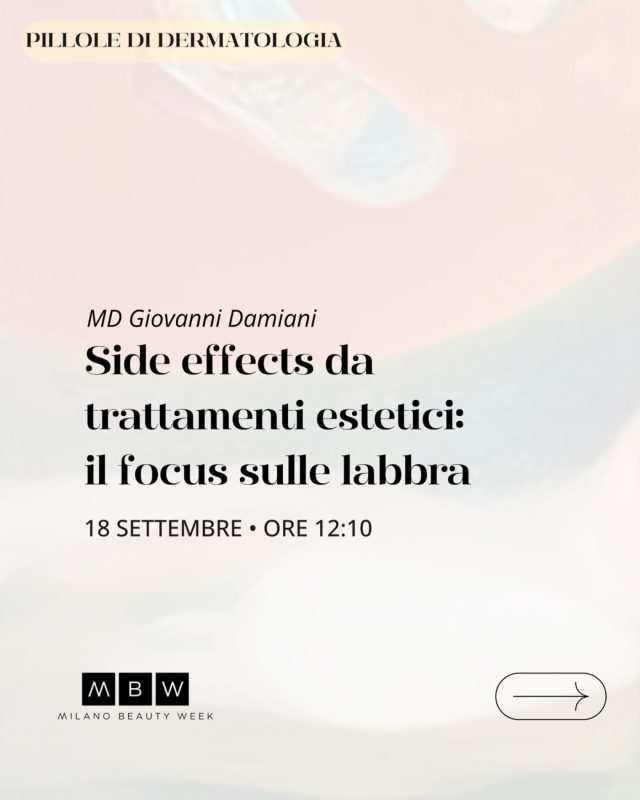 Il Dottor Damiani, Ricercatore a Milano, porterà un interessante approfondimento dal titolo Side effects da trattamenti estetici: il focus sulle labbra.

La cosmeticoressia (o dermoressia) si è rapidamente evoluta da tendenza dei social media a crisi globale di salute pubblica, alimentato da algoritmi predatori, influencer del settore beauty e dal marketing aggressivo di “cosmeceutici” ad alta concentrazione.

La relazione analizza la grave minaccia a doppio binario rappresentata dalla cosmeticoressia, evidenziandone le devastanti ripercussioni dermatologiche e psicologiche su una generazione intrappolata in un ciclo di consumo compulsivo.

Per informazioni sull’iscrizione o per conoscere il programma completo visita il sito dermocosm.com

📍 Palazzo Castiglioni, Milano
📆 18 settembre 2026
🎓 7 crediti ECM

Partecipazione gratuita per gli specializzandi.

Grazie alle aziende sponsor per il loro sostegno incondizionato.

#dermocosm #dermocosmvitacutis #mbw #milanobeautyweek #dermatologiarigenerativa

@associazionecosmeticaitalia @milanobeautyweek